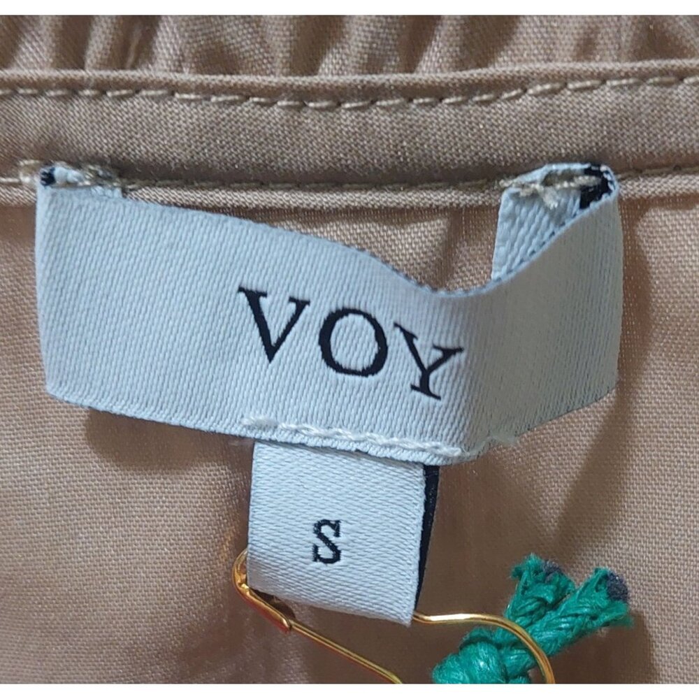 NWT Voy Kendra Colorblock Poplin Ruffle Sleeve Top In Pink~Khaki~Orange ~ SMALL - Picture 2 of 9